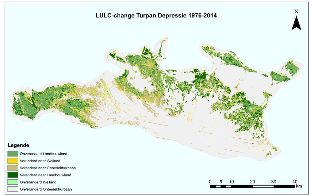 Figuur 30: LULC-change in de Turpan depressie tussen 1976 en 2014.