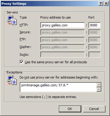De verbinding naar de Print Manager Browser site wordt gemaakt via de leased lijn van Galileo.