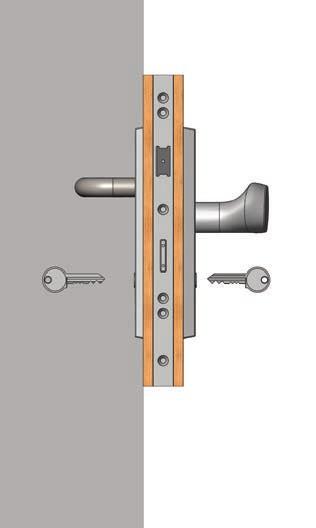 Het slot is uitgerust met een cilindergat boven de kruk, waardoor het slot standaard voldoet aan WoonKeur.
