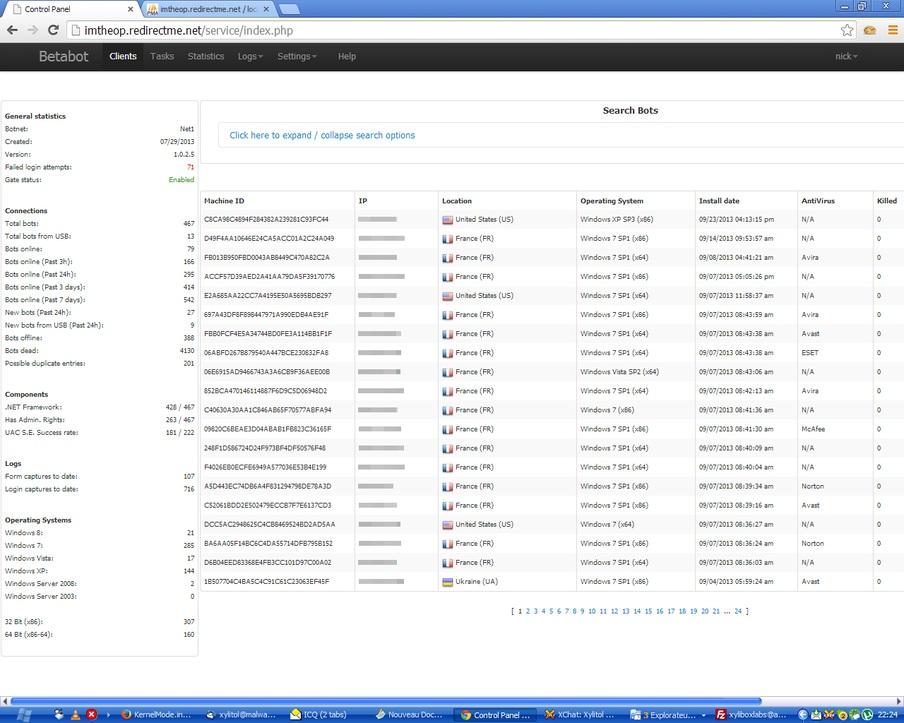 Een screenshot van een zogenoemde admin-panel, dus een administratieve site vanwaaruit (een deel van) een botnet te beheren is. Fotobron: Xylibox.com Xylitol ziet criminelen komen en gaan.