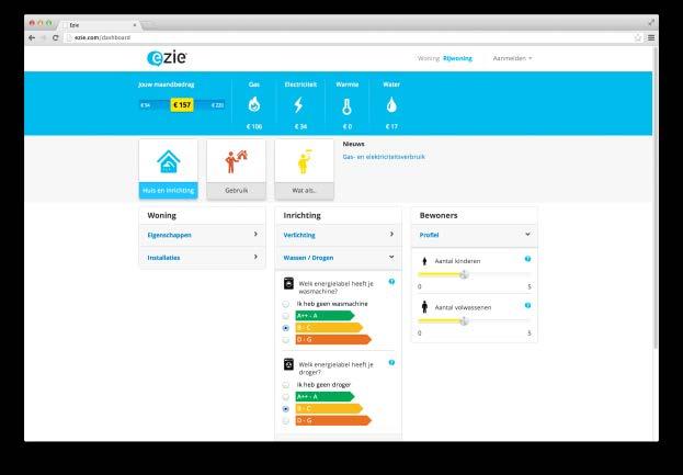 Op de eerste pagina van het dashboard (zie figuur 3) kan voor de specifieke situatie de woning worden aangescherpt en verbeterd om de eigenschappen van de woning beter aan te laten sluiten bij de