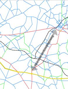 Figuur 4: aanpassingen aan het wegennet in het verkeersmodel: scenario input (Links: scenario 1A & 2A; Rechts: scenario 1B & 2B) Zoals men op bovenstaande figuur ziet is er geen vast tracé