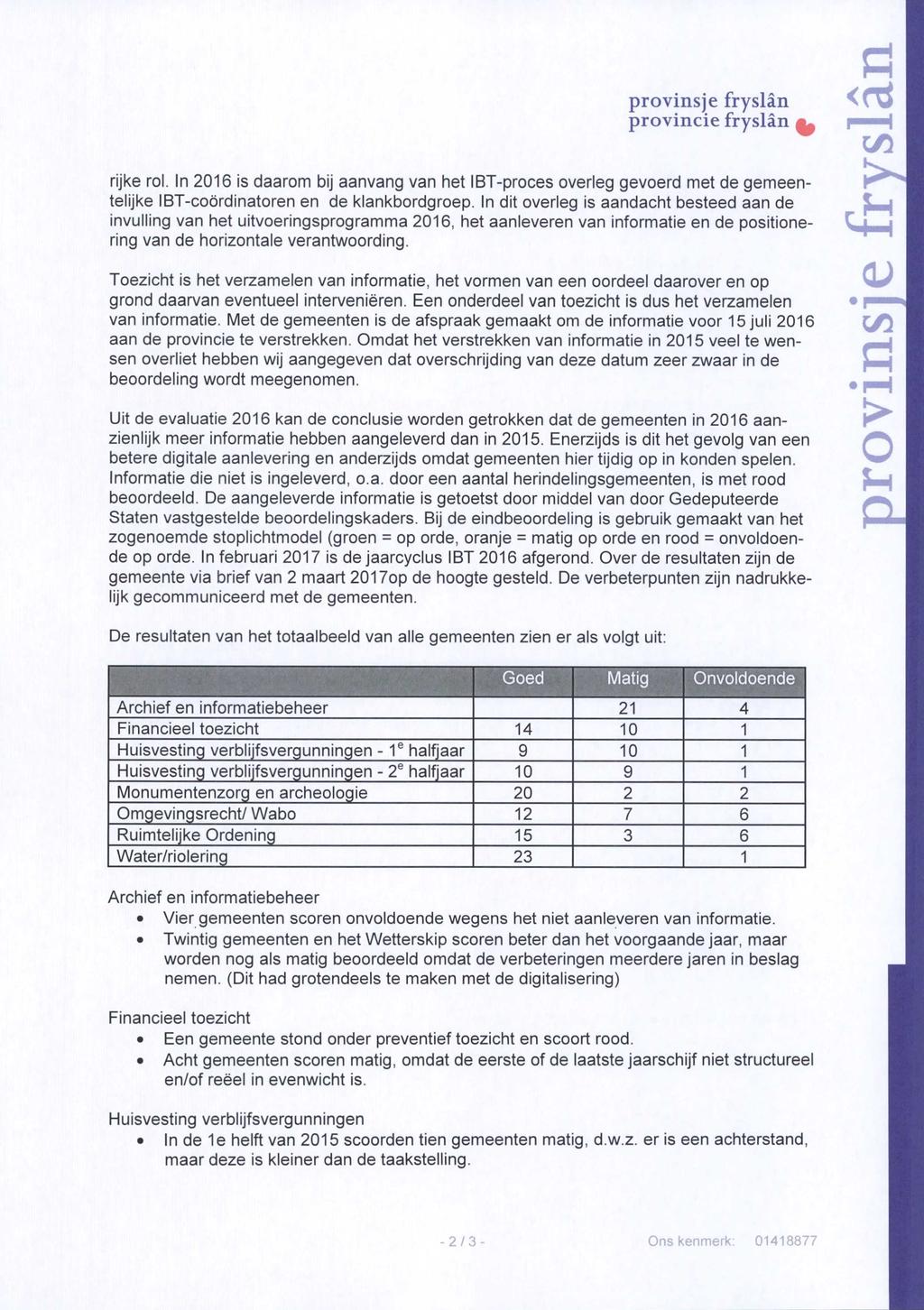 provinsje fryslän provincie fryslän ^ rijke rol. In 2016 is daarom bij aanvang van het IBT-proces overleg gevoerd met de gemeentelijke IBT-coördinatoren en de klankbordgroep.