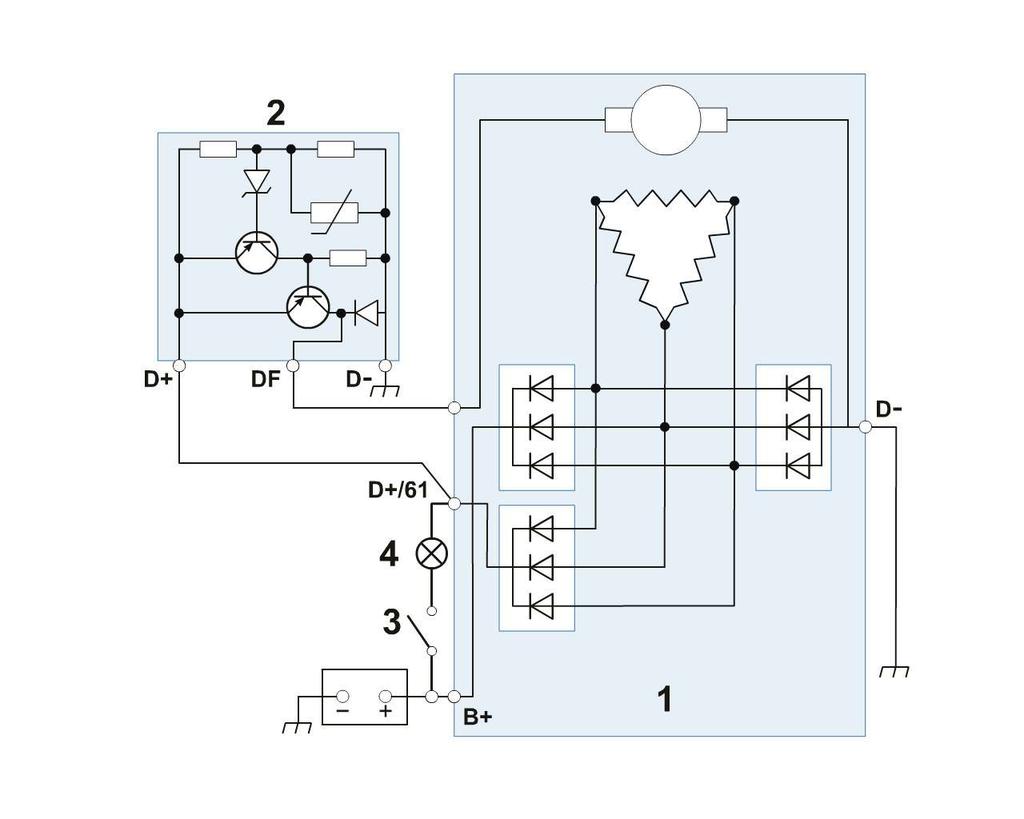 De dynamo - BasElaltern03.swf - 1(2) - 2006-04-10-14:09 Magnetiseringsstroomkring van de dynamo Het laadstroomcontrolelampje moet controleren of de stroomvoorziening van het voertuig werkt.