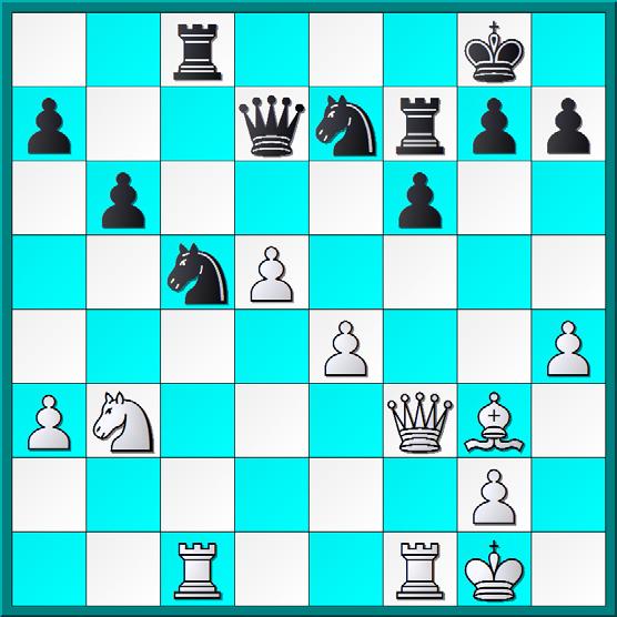 tempowinst van het centrum meester maakt. Bovendien wordt het paard op f5 naar een ongunstig veld teruggedrongen. 14...Pe7 15.Dd3 Pd7 16.Lf4 cxd4 17.cxd4 Pc5 18.De3 Pe6 19.Lg3!