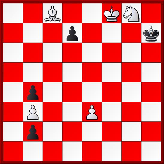 C/ V. Kivi, Suomen Sakki, 3e prijs, 1934 Wit aan zet wint 1.d3+ Kc5 Na ander zetten stopt Wit de zwarte pion en wint : a/ 1...Kc3 2.Le5+ Kd2 3.Lb2. b/ 1...Kb4 2.Ld6+ Kc3 3.La3 c/ 1...Kd4 2.Pe6+ Kc3 3.