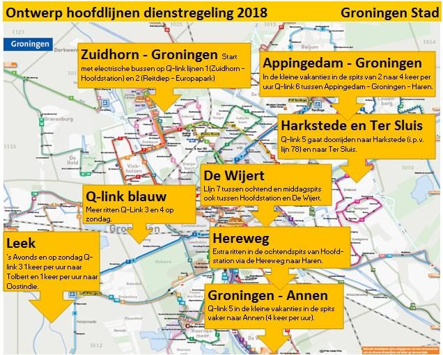 Groningen Stad Zuidhorn Groningen (Q-link groen lijn 1 en 2) Q-link groen bestaat vanaf september 2017 uit twee lijnen: - Q-link 1: tussen Zuidhorn en Hoofdstation Groningen via o.a. P+R Reitdiep, Zernike, station Noord en UMCG Noord; - Q-link 2: tussen P+R Reitdiep en station Europapark via o.