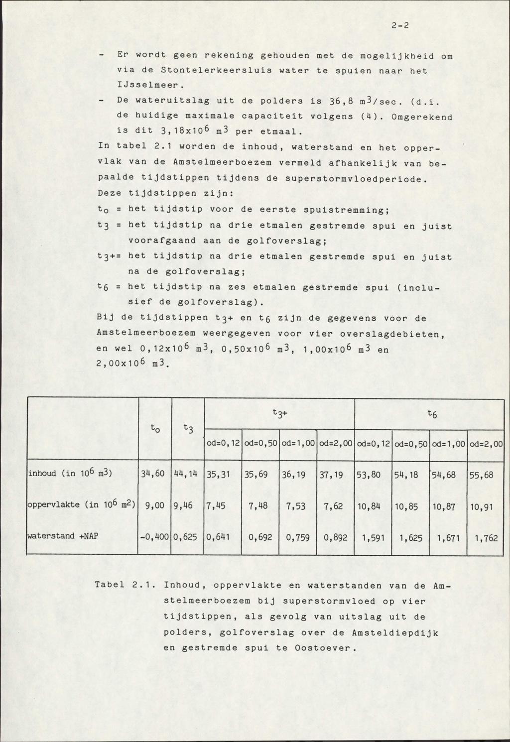 2-2 Er wordt geen rekening gehouden met de mogelijkheid om via de Stontelerkeersluis water te spuien naar het IJsselmeer. De wateruitslag uit de polders is 36,8 m3/ S ec. (d.i. de huidige maximale capaciteit volgens (4).