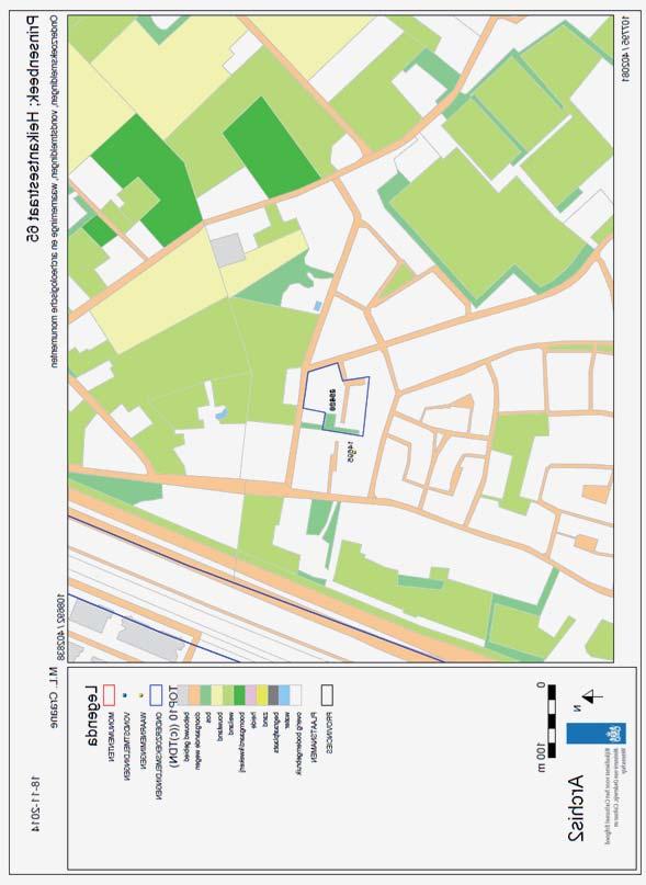 4 ARCHEOLOGISCHE ACHTERGRONDEN Afb. 4. Onderzoeksmeldingen, waarnemingen en vondstmeldingen in de omgeving van het plangebied (oranje cirkel) zoals vermeld in Archis3.