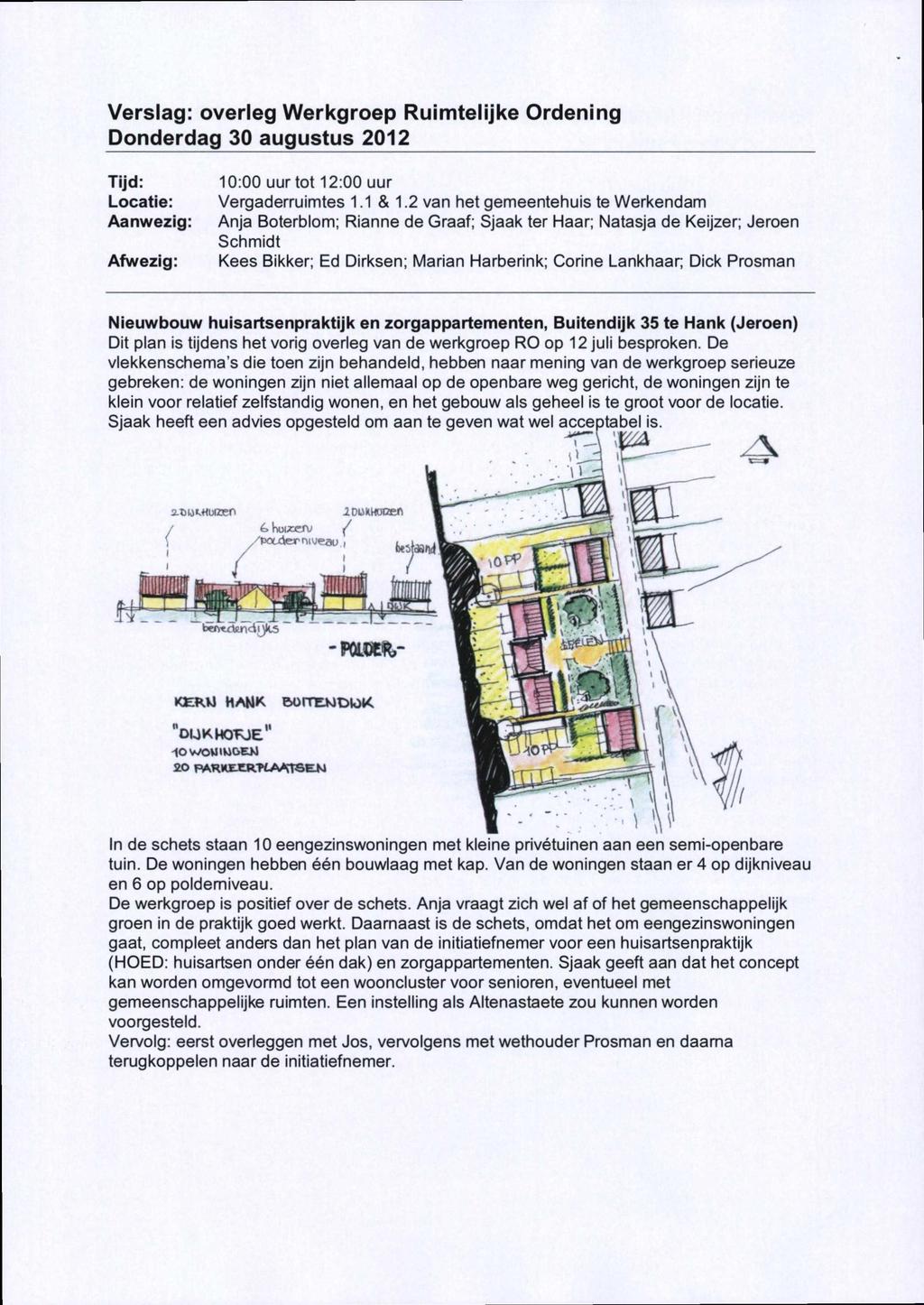 Verslag: overleg Werkgroep Ruimtelijke rdening Donderdag 30 augustus 2012 Vergaderruimtes 1.1 & 1.
