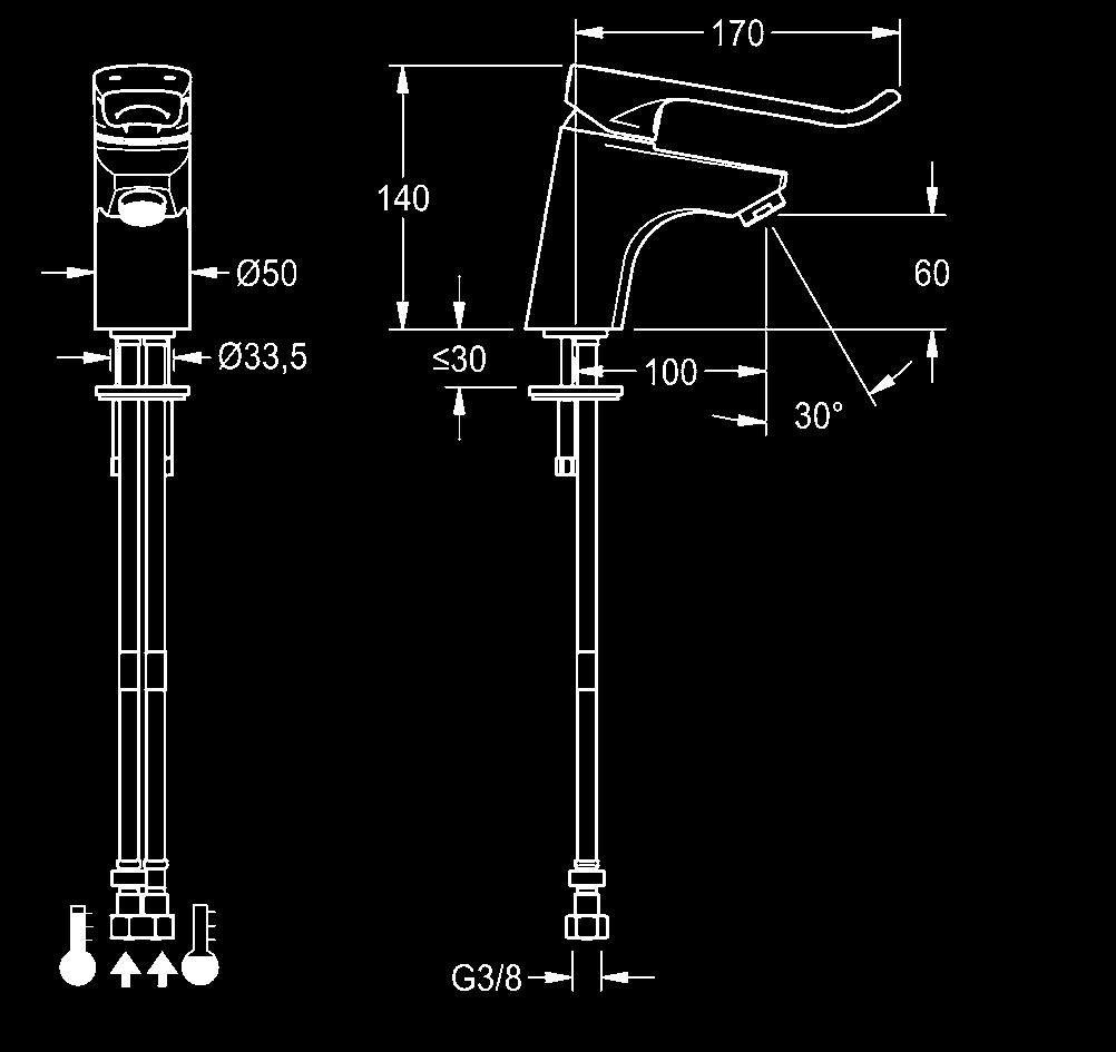 Menghendel ergonomisch vormgegeven conform het 2-zintuigenprincipe (tast en visueel).