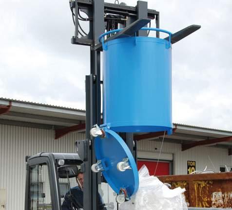 RONDE CONTAINER TYPE RB De eerste ronde container met bodemlediging constructie van plaatstaal handgreep ook als opname voor vorkheftruck of kraan ontgrendeling van de bodemklep met trekkoord