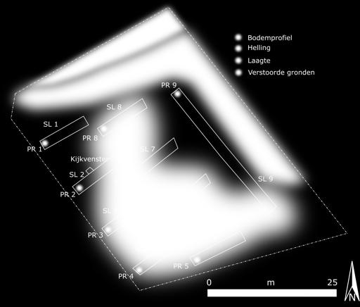 HetarcheologischvooronderzoekaandeDriekruisenstraatteTongeren Fig.3.4:Weergavevandeverschillendezonesmetsitueringvandebodemprofielen. Bodemprofiel2(fig.3.5)werdaangelegdindezonewaareenafgravingheeftplaatsgevondenmaar waartochnogeennatuurlijkebodemsequentiebewaardisgebleven.