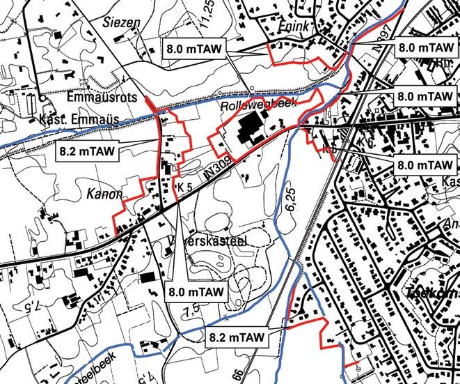 Dijk opwaarts E40 De overstromingen opwaarts van de autosnelweg E40 zijn een gevolg van het buiten de oevers treden van de Kerkebeek en de Rollewegbeek.