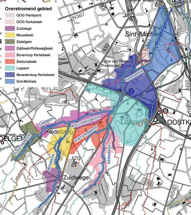 3.4.3. Situering risico 2050 Onderstaand wordt een situering gegeven van de risico s in 2050 binnen het modelgebied van de Kerkebeek bij de verschillende