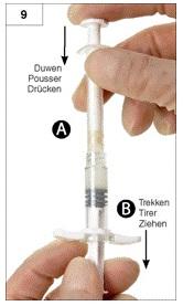 Stap 10: Draai spuit A los terwijl u de zuiger van spuit A naar beneden blijft drukken (figuur 10).