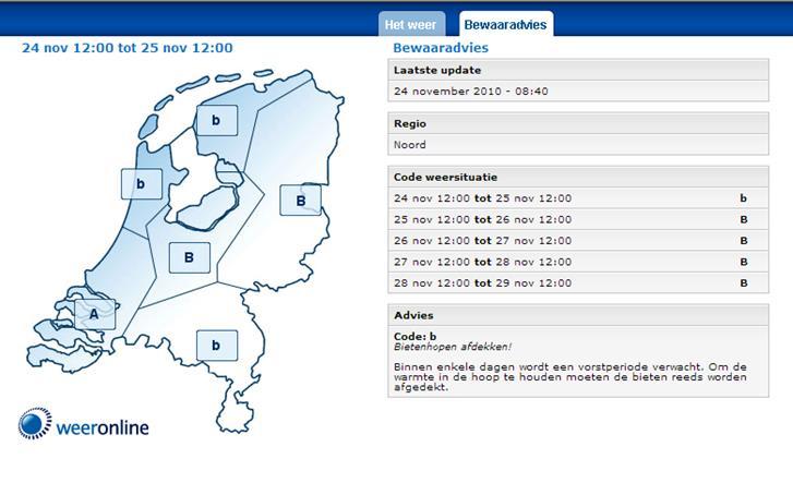 A Geen vorst van betekenis en ook geen verwachting van een vorstperiode. Geen vorstbeschermende maatregelen. Bietenhopen moeten kunnen ventileren.