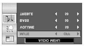 3.3 AUDIO - menu a) Bij aansluiting van een computer (PC/RGB) of een videobron (AV / S- video): MUTE Geluid afzetten VOLUME Geluidssterkte BASS Bas TREBLE Hoge tonen 4.