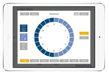 Omdat op de server alleen KNX-groepsadressen, logische verbindingen en schakelklokken zijn opgeslagen en van daaruit geen grafische afbeeldingen worden verzonden, verschijnt de data bijna in realtime