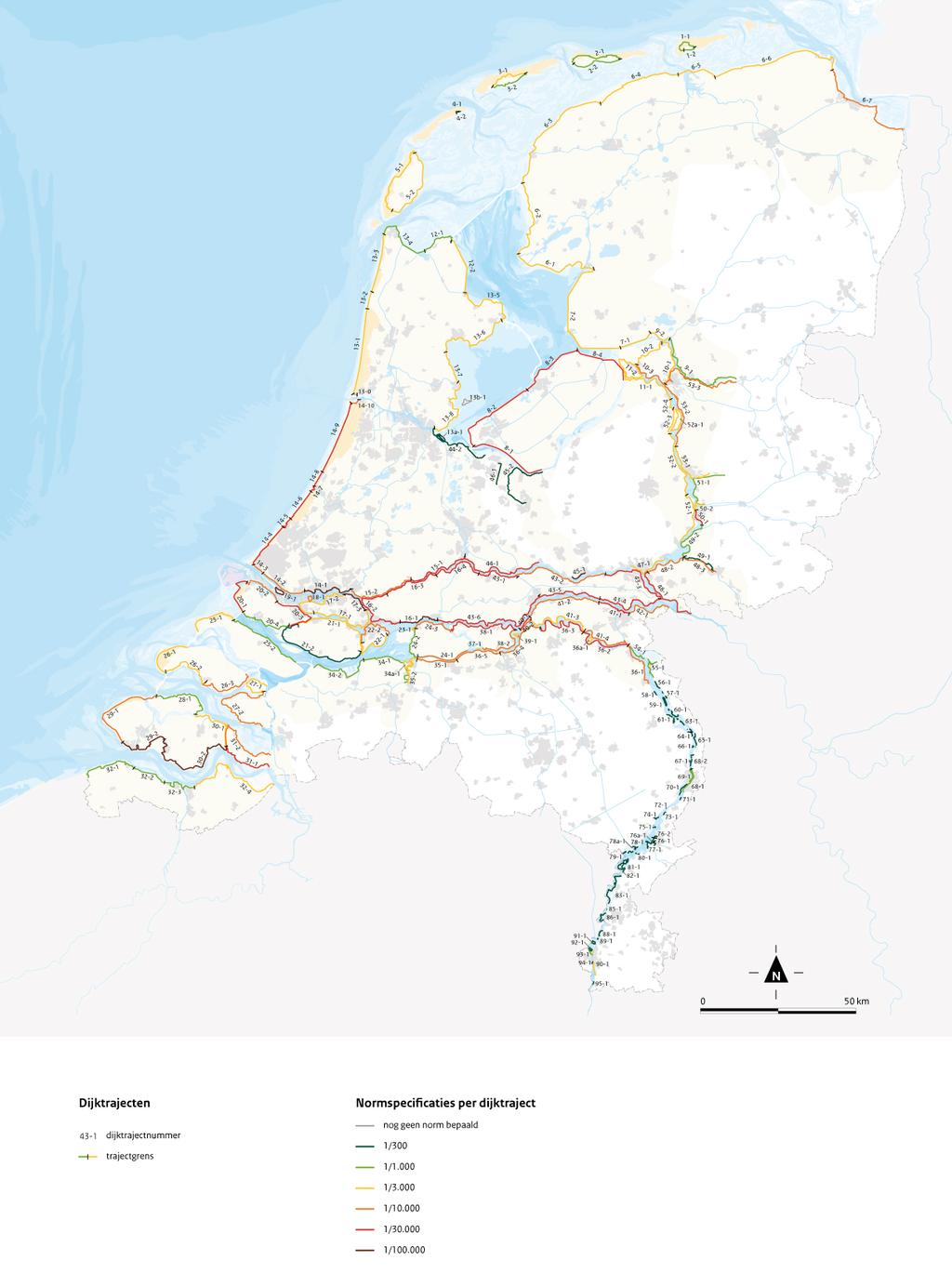 Kaart 3 Normspecificaties per dijktraject, op basis