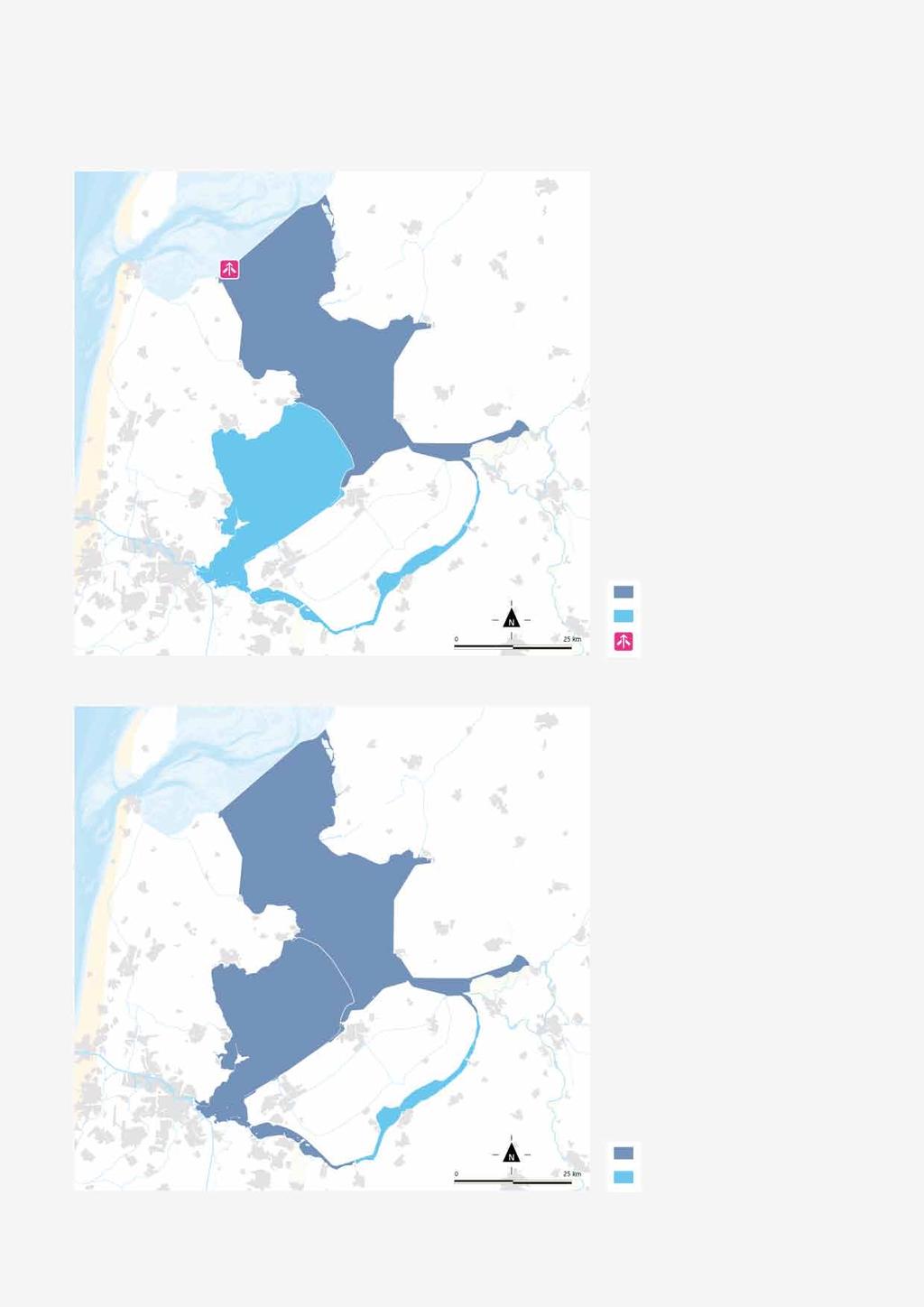 Kaart 5 Peilbeheer IJsselmeergebied in de winter en in de zomer Peilbeheer winter Tot 2050 geen peilverhoging, na 2050 eventueel beperkt meestijgen met zeespiegel Voor en na 2050 geen peilverhoging N