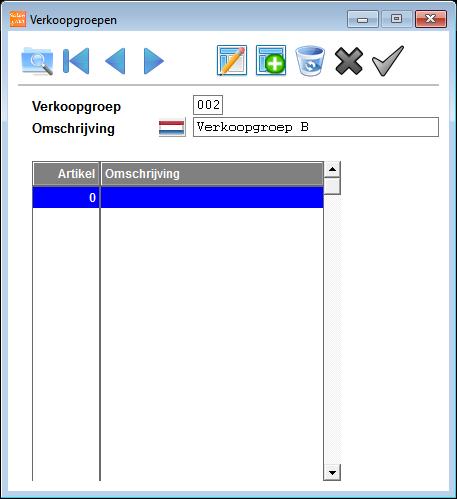 Standaard zijn reeds verkoopgroep A t/m E aangemaakt.