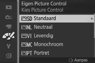 Eigen Picture Control De met de camera meegeleverde Picture Controls kunnen worden aangepast en als eigen Picture Controls worden opgeslagen.