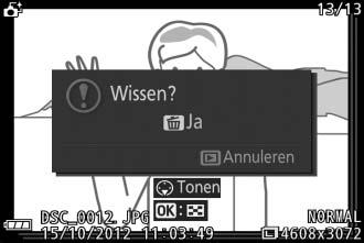 Foto s wissen Door het indrukken van O wanneer een foto wordt geselecteerd die met Slimme fotoselectie is gemaakt, wordt een bevestigingsvenster weergegeven; druk opnieuw op O om de beste opname en