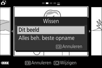 O-knop b A Individuele foto s wissen Het indrukken van de O-knop in het selectievenster voor de beste opname geeft de volgende opties weer; markeer een optie met behulp van de multi-selector en druk