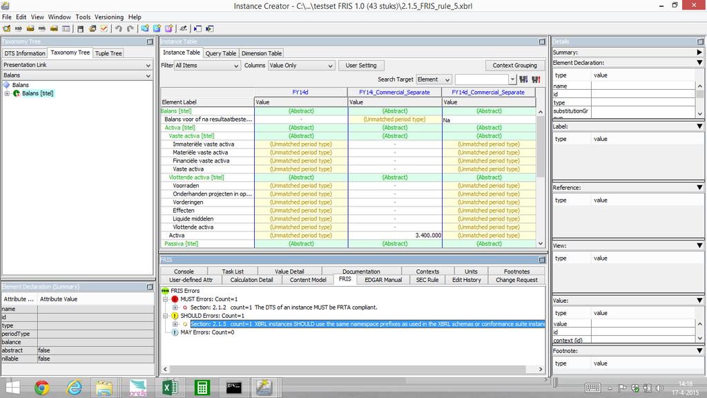 Figuur 5: Resultaat validatie FRIS 1.0 regel 2.1.5 in de Fujitsu XWand Instance creator FRIS validator.