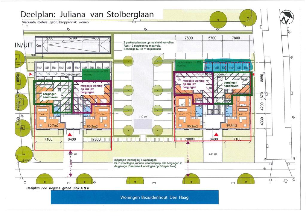 eelplan: Juliana.. Vierkante meters: gebruiksoppervlak wonen van Stol berg laan 2 parkeerplaatsen op maaiveld vervallen. Rest 9 plaatsen op maaiveld.