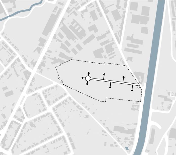 bedrijventerrein in de omgeving. Vanuit de bedrijvenzone worden zachte verbindingen richting park voorzien.