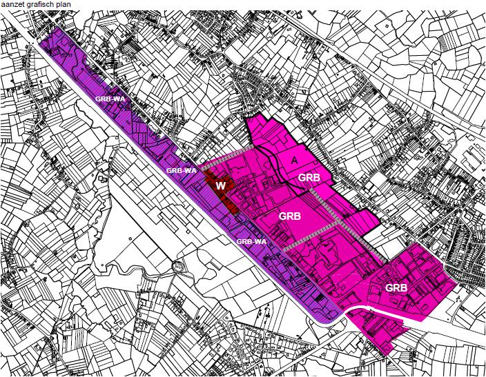 Figuur 2: Aanzet grafisch plan voor het PRUP uitbreiding van het bedrijventerrein in het bijzonder economisch knooppunt Kampenhout-Sas.
