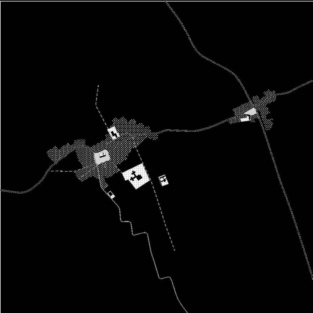 Legende: oriëntatiepunt dorpsstructuur netwerken brandpunt 500 m Figuur: kaart ontwerpend onderzoek beleid, case Alveringem De figuur