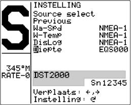 Bediening Water snelheid (Wa-Spd) Selectie van de bron voor snelheid door het water (normaliter dezelfde bron die Log data aanlevert) Water temperatuur (W-Temp) Selectie van de bron voor water