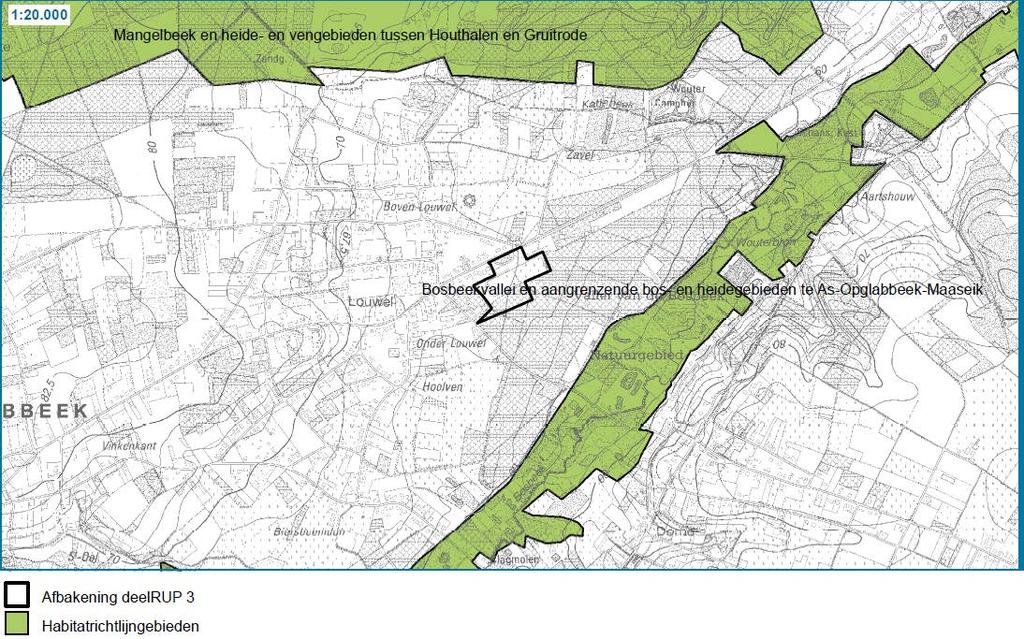 Pagina 8 van 19 BE0112000154 Figuur 4 : Situering van SBZ-H gebieden De SBZ-H Bosbeekvallei en aangrenzende bos- en heidegebieden te As-Opglabbeek-Maaseik is gelegen in de gemeenten Maaseik,