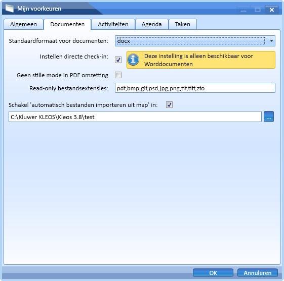 Documenten U kunt de standaardwaarde van de volgende gegevens definiëren: Standaardformaat voor de aanmaak van nieuwe Worddocumenten: docx of doc.