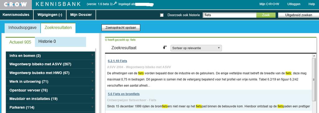 Zoekopdracht opslaan. Deze zoekopdracht komt dan in Mijn dossier te staan.