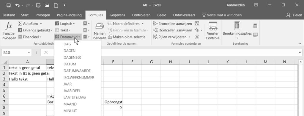 Sla de werkmap op in de map (Mijn) Documenten met de naam Als.xlsx Aan het begin van dit hoofdstuk zag u hoe u functies kunt vinden door te klikken op.