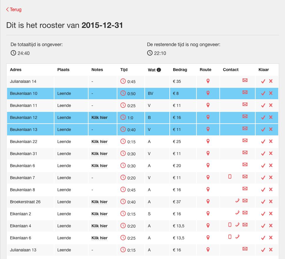 Werknemers Roosters bekijken Om een rooster te bekijken dient u zich te navigeren naar Roosters binnen het dashboard of het hoofdmenu, waarna er een datum moet worden gekozen.