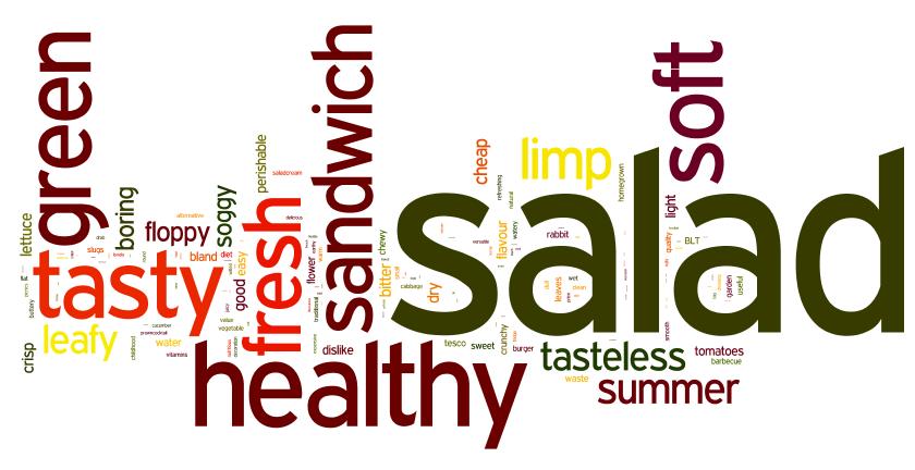 De meestgenoemde associatie die Britse consumenten met kropsla hebben is salade. Daarnaast worden er heel veel verschillende associaties genoemd zoals bovenstaande wordcloud aantoont. 3.
