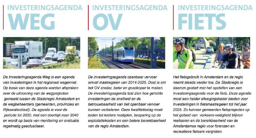Investeringsagenda s De Vervoerregio heeft verschillende investeringsagenda s samengesteld om samen met de partners invulling te