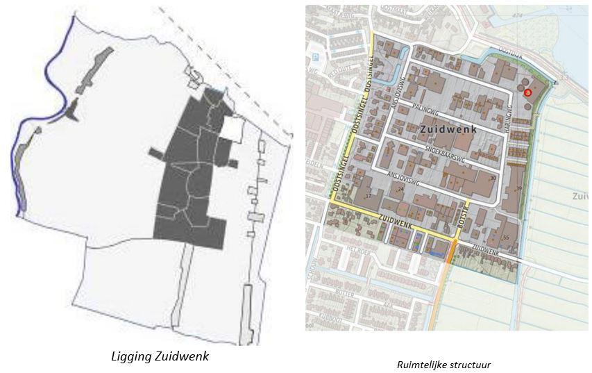 De omvang van het gebied is circa 22 ha.; een strook woningen langs de Oostsingel; een woonbuurtje als een restant van de lintbebouwing langs de weg Zuidwenk.