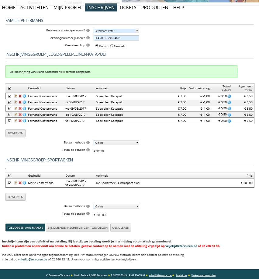 Stap 9: Vervolgens bevestig je alle gewenste activiteiten per kind en klik je op Toevoegen aan mandje Wanneer je voor meerdere