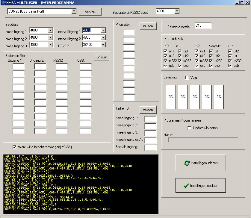 4. Instellen met het instelprogramma. Van onze site kan de setup worden geladen. Deze setup installeert een programma waarmee de multiplexer eenvoudig kan worden uitgelezen en ingesteld.