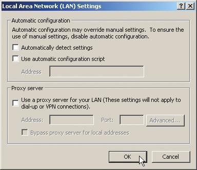 Aanbevolen instellingen van de webbrowser 3. Klik onder het scherm Internet Options (Internetopties) op Connections (Aansluitingen) en selecteer LAN Settings (LANinstellingen). 4.