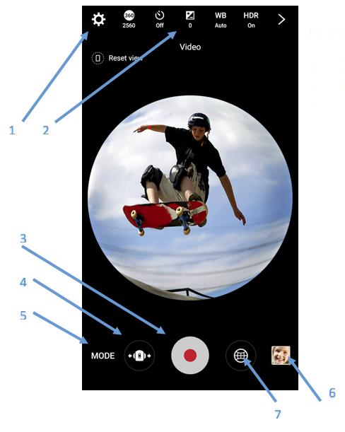 Om een foto op te slaan op de gsm moet je eerst naar Gear 360 gaan, je foto selecteren en op opslaan tappen. Tap op het camera icoon rechtsvanonder om de live preview te openen.
