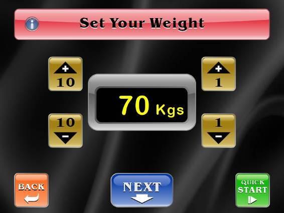 2Geef uw gewicht in aan de hand van de druktoetsen: 30 ~ 181 kgs.