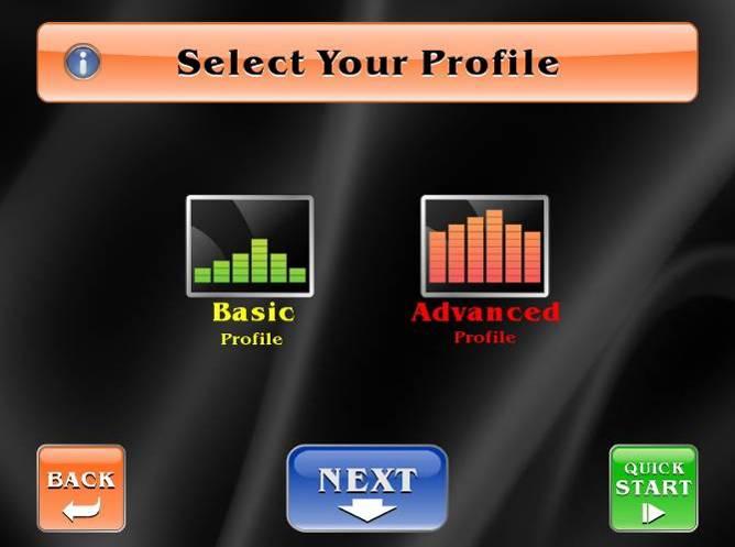 Werking PROFIEL Profiel: 1. Druk Profile op het startscherm. 2. Vervolgens krijgt u volgende keuzes.