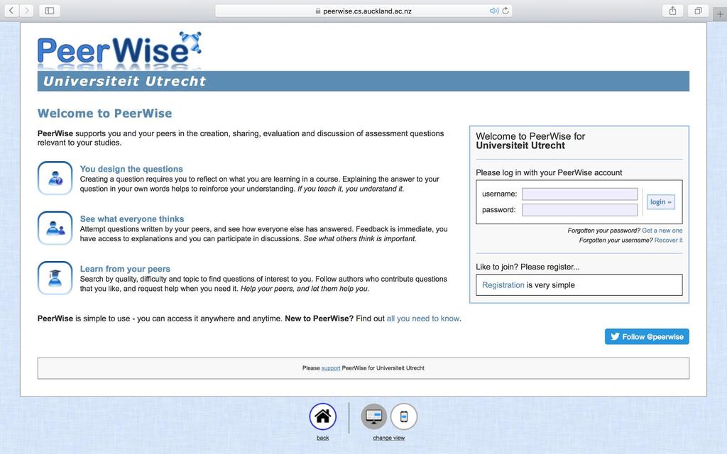 Studentenhandleiding Peerwise Inleiding In deze handleiding wordt uitgelegd wat Peerwise is, hoe je als student een account